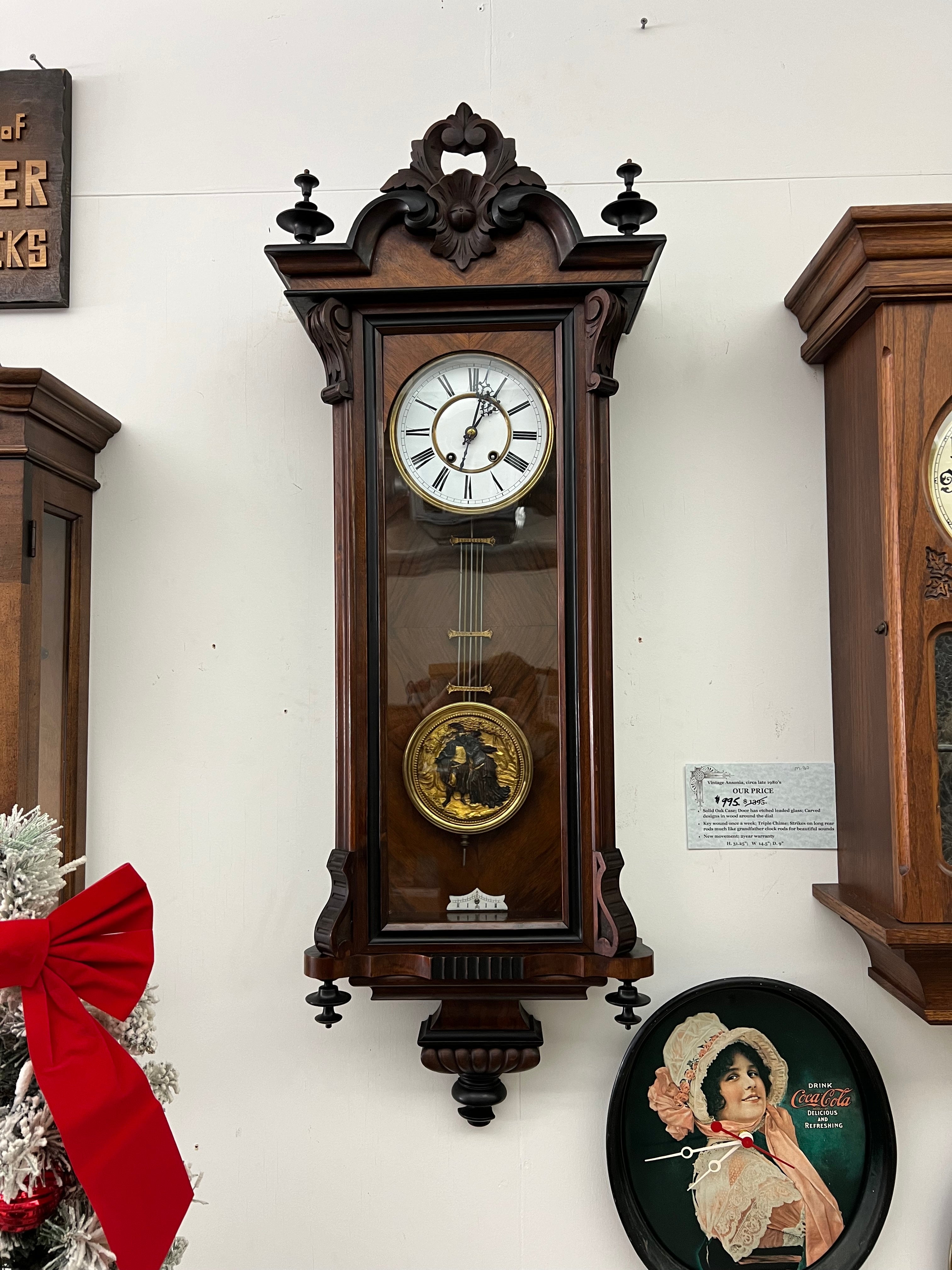 Wooden wall clock, store 1980's