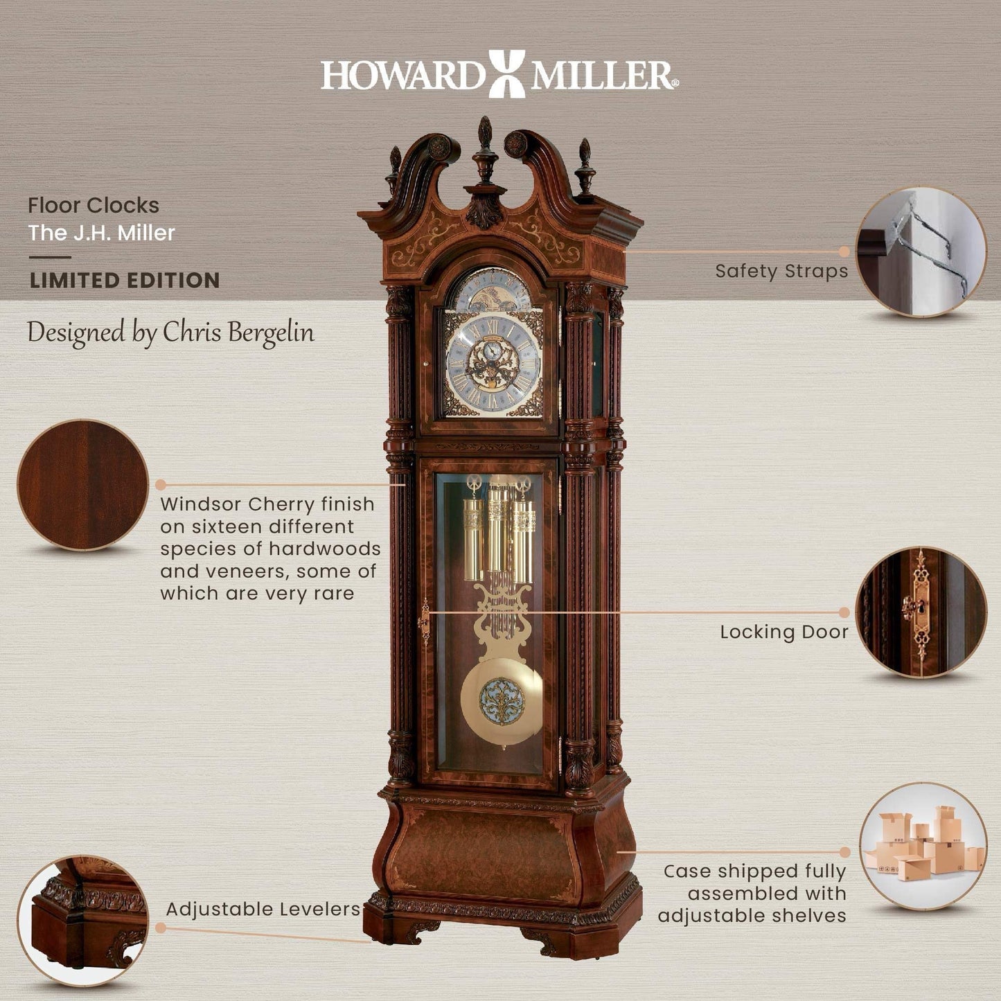 Howard Miller - J.H. MILLER GRANDFATHER CLOCK (611-030)